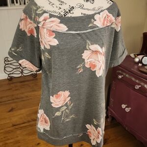 3/$20 Floral Off-Shoulder Top - Gray and Pink